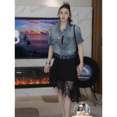 批发韩系泡袖下腰带时尚百搭短袖牛仔外套