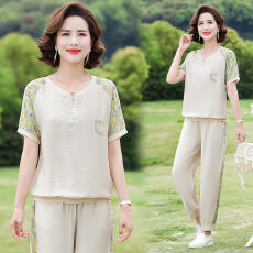 批发中年妈妈夏装运动服套装短袖卫衣中老年女夏季<b class='q'>时尚</b>洋气休闲两件套