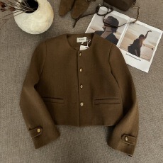 批发2025新款简约香风<b class='q'>外套</b>短款短<b class='q'>外套</b>春秋<b class='q'>夹克</b>圆领高级气质上衣
