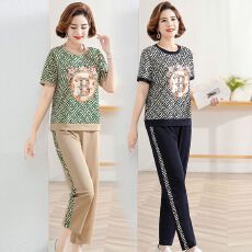 批发中老年人女装夏季<b class='q'>新款</b>时尚套装中年妈妈大码短袖休闲运动衣服夏装