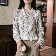 批发法式假两件蕾丝拼接碎花<b class='q'>衬衫</b>女秋季新款气质宽松减龄百搭长袖<b class='q'>衬衣</b>