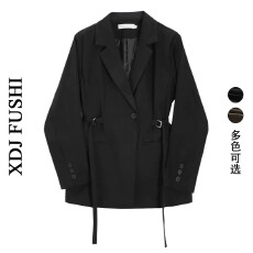 批发春秋季复古休闲小西装女韩版系带小众收腰显瘦小个子西服外套个性