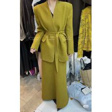 批发新款法式复古气质V领系带毛呢<b class='q'>西装</b>外套+高腰半身鱼尾裙套装