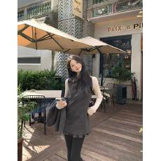 批发新款韩版时尚半高领波点打底衫+娃娃领毛呢背心<b class='q'>连衣裙</b>两件套