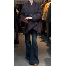 批发新款时尚法式复古高级感收腰V领显瘦加厚保暖棉服外套