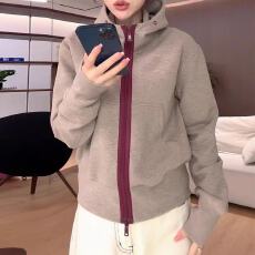 批发新款纯色慵懒风休闲设计感撞色拉链连帽加绒加厚卫衣外套
