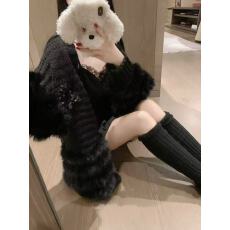 批发新款设计感宽松慵懒毛名媛气质亮片钉珠<b class='q'>刺绣</b>毛毛拼接针织开衫