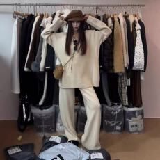 批发新款巨好看休闲慵懒风气质V领毛衣华夫格上衣+阔腿<b class='q'>裤</b><b class='q'>套装</b>