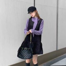 批发新款韩版时尚高级感气质加厚背心<b class='q'>连衣裙</b>+飘带打底衫两件套