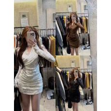 批发新款成熟御姐风性感紧身<b class='q'>蕾丝</b>拼接长袖V领加绒包臀裙