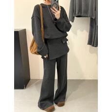 批发新款韩版时尚加绒加厚套头宽松<b class='q'>卫衣</b>+松紧腰屁帘阔腿裤套装