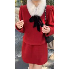 批发新款韩版时尚宽松加绒加厚<b class='q'>卫衣</b>+松紧腰短裙+毛毛围脖3件套