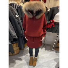 批发新款韩版时尚重工亮片大毛领连帽加绒<b class='q'>卫衣</b>+松紧腰半身裙套装