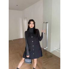 批发<b class='q'>新款</b>时尚半高领针织衫+小香风蝴蝶结单排扣毛呢<b class='q'>背心</b>裙套装