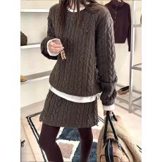 批发新款休闲百搭气质麻花纹加厚<b class='q'>卫衣</b>+打底衫+松紧腰半裙三件套