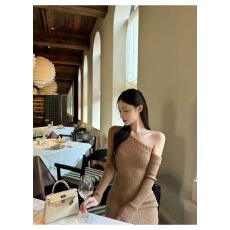 批发新款法式气质斜肩<b class='q'>修身</b>显瘦性感绝美针织包臀长裙