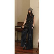 批发新款美式复古原色纽扣<b class='q'>牛仔</b>短款马甲+高腰显瘦休闲阔腿裤套装