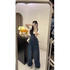 批发新款美式复古水洗慵懒风潮流堆积感显瘦牛仔<b class='q'>背带</b><b class='q'>长裤</b>