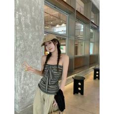 批发新款简约百搭长袖开衫+条纹绑带抹胸背心+抽绳休闲裤3件套