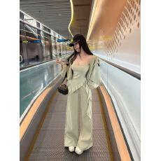 批发新款百搭时尚慵懒风连帽<b class='q'>卫衣</b>+不规则吊带+松紧腰阔腿裤三件套