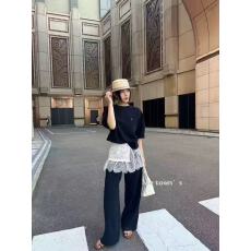 批发新款百搭宽松净版T恤+蕾丝屁帘+松紧腰抽绳<b class='q'>阔腿裤</b>3件套