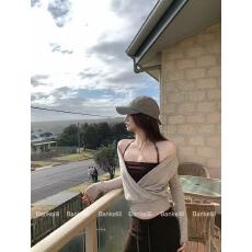 批发新款慵懒风洋气百搭松弛感荡领上衣+抹胸+松紧腰直筒裤<b class='q'>套装</b>