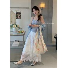 批发新款韩系松弛感翻领衬衫+吊带背心+蕾丝提花半身裙三件<b class='q'>套装</b>