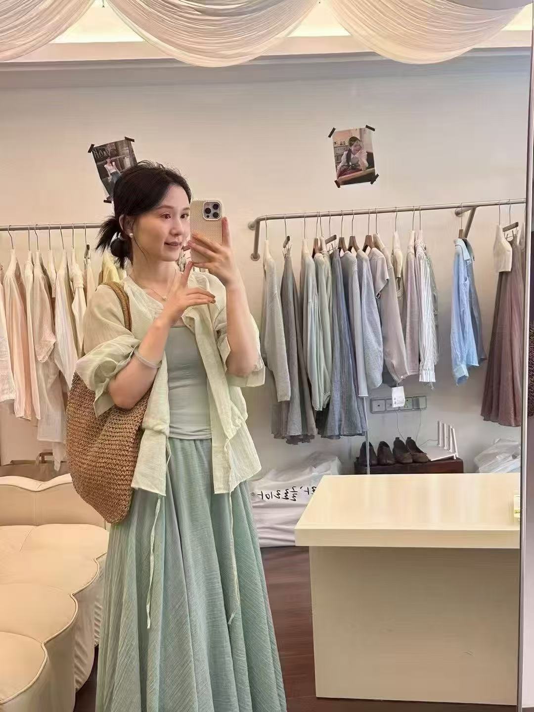 새로운 프랑스식 느긋한 문예 마 재료 오픈 가디건 캐미솔 허리밴드 반신 스커트 3 세트