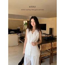 批发新款时尚显瘦<b class='q'>气质</b>高级感蕾丝拼接无袖马甲+松紧腰阔腿<b class='q'>裤</b><b class='q'>套装</b>