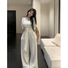 批发新款时尚简约<b class='q'>气质</b>时尚绑带收腰显瘦上衣+松紧腰阔腿<b class='q'>裤</b><b class='q'>套装</b>