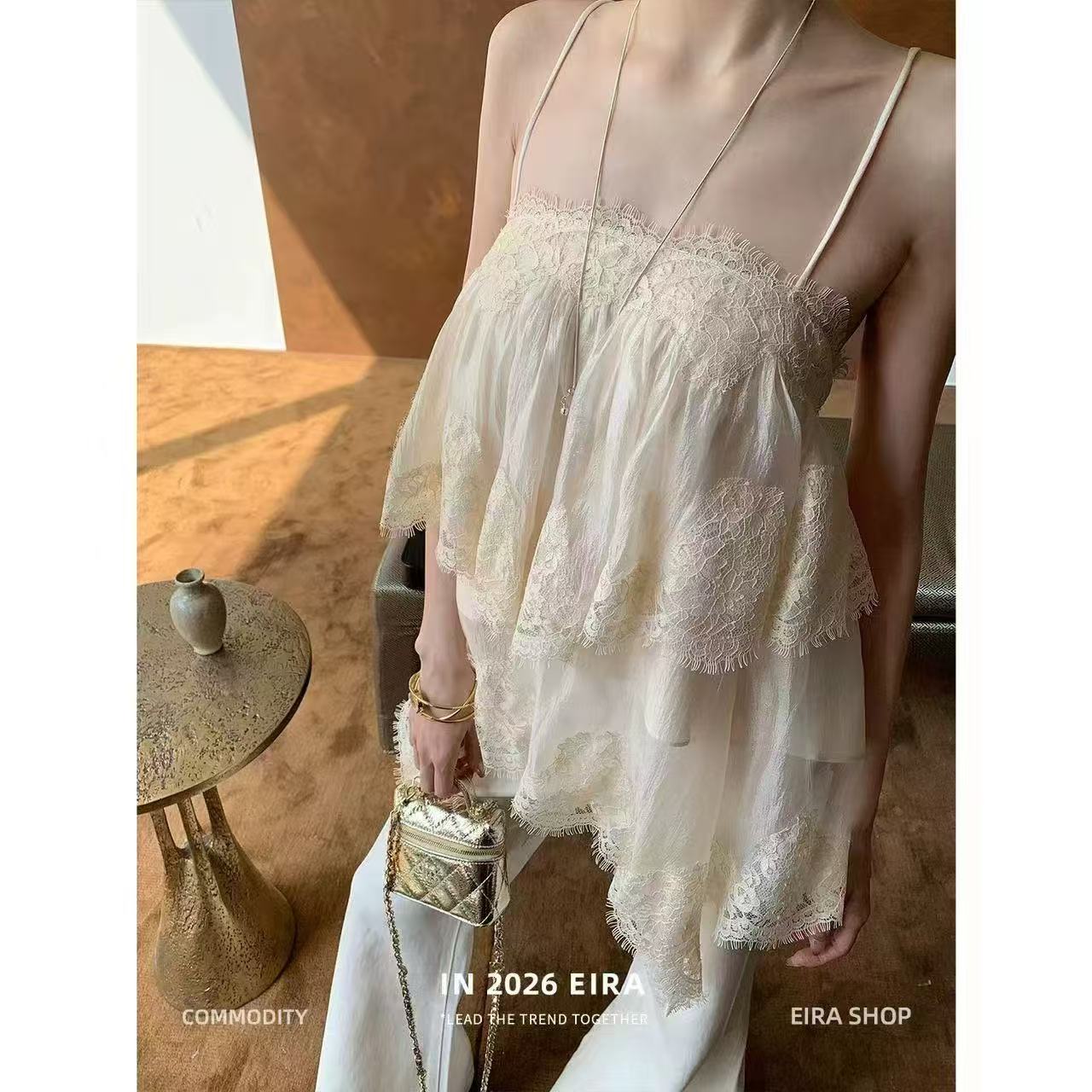 새로운 디자인 센스 부드러운 바람 무거운 작업 다중 레이어 레이스 불규칙 캐미솔