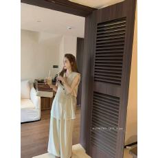 批发新款韩版时尚气质<b class='q'>亚麻</b>网纱拼接V领马甲＋松紧腰阔腿<b class='q'>裤</b><b class='q'>两件套</b>