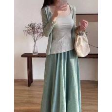 批发新款显瘦禅意风薄款空调<b class='q'>开衫</b>+<b class='q'>不规则</b>吊带背心+半身裙3件套