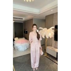 批发新款洋气<b class='q'>高级</b>V领收腰带上衣+高腰显瘦阔腿裤两件套