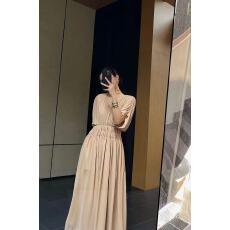 批发新款高腰显瘦垂坠感气质高级感褶皱V领<b class='q'>蝙蝠</b>袖<b class='q'>连衣裙</b>