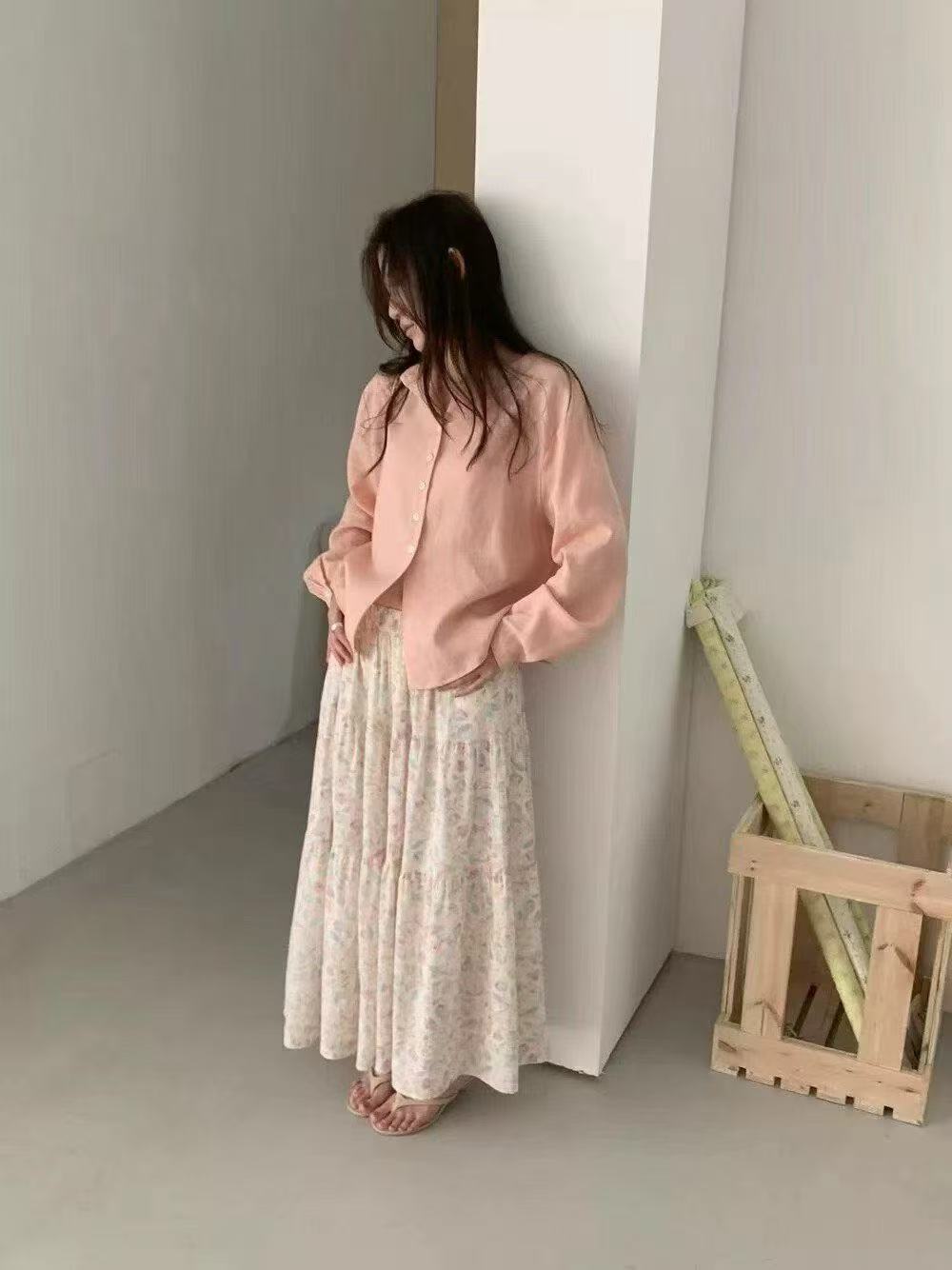 새로운 한국 스타일 패션 다용도 품격 자외선 차단 의류 허리밴드 달콤함 꽃무늬 반신 치마 세트