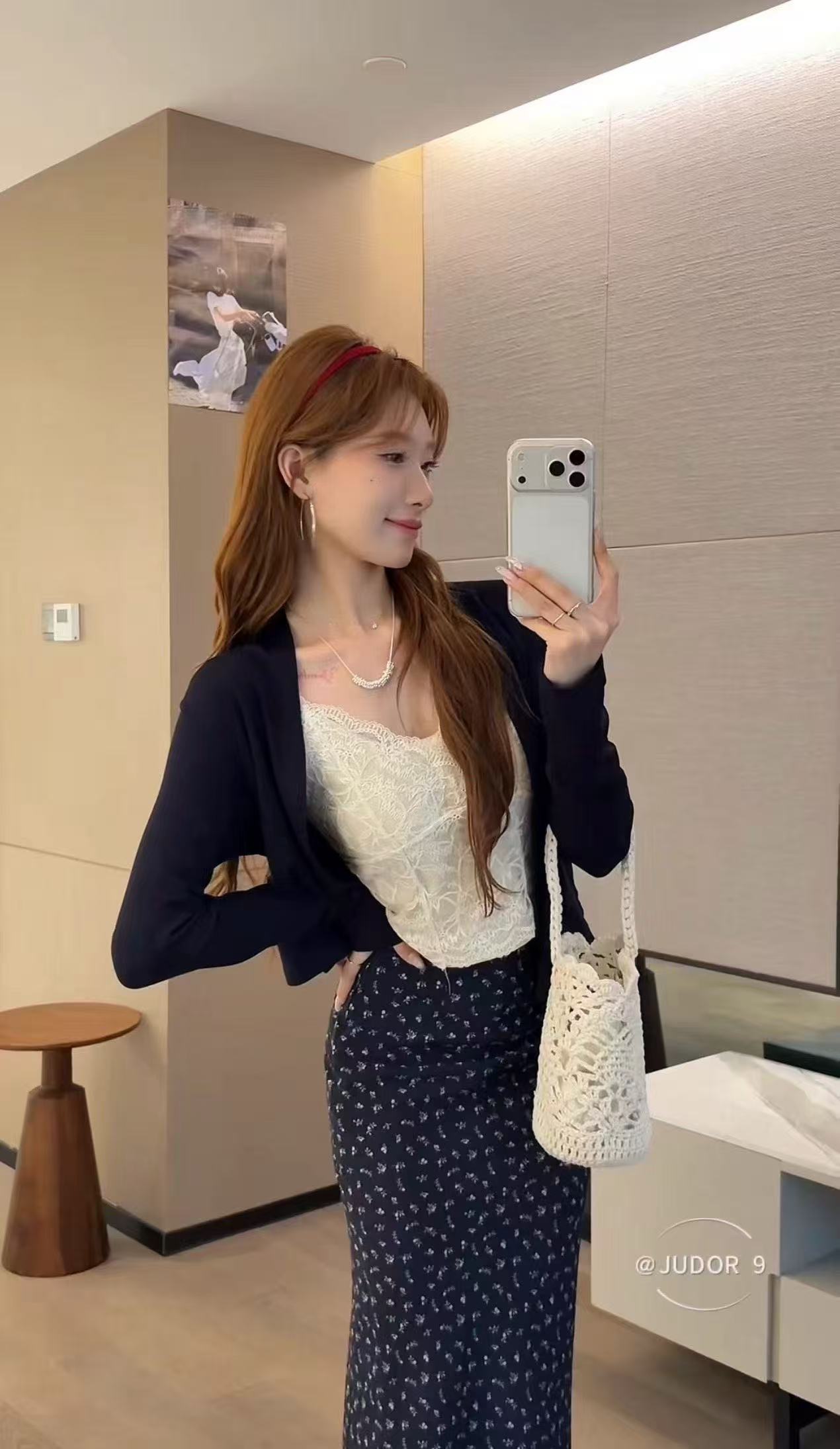 새로운 한 부서 패션 부드러운 바람 오픈 가디건 레이스 슬립 하이웨이스트 작은 꽃무늬 반신 스커트 3 세트