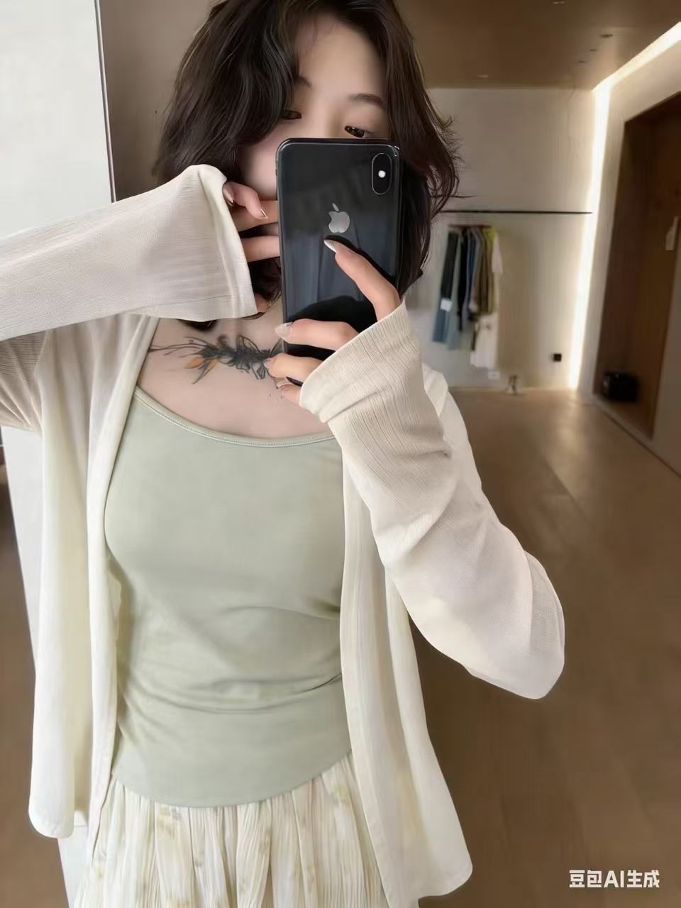 새로운 패션 젠 감기 센스 자외선 차단 오픈 가디건 슬립 허리밴드 꽃무늬 반신 스커트 3종 세트