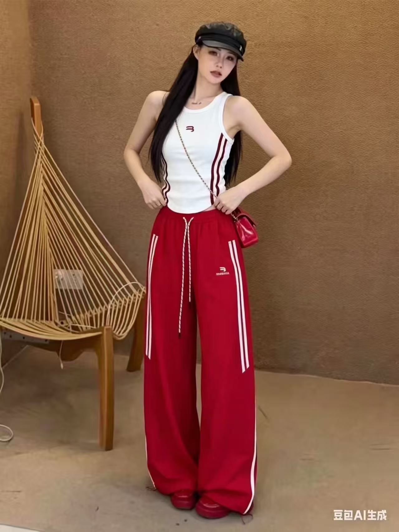새로운 패션 몸매 가꾸기 슬림해 보이는 민소매 싸움 기사 조끼 맨위 허리밴드 얇은 스타일 캐주얼 바지 세트
