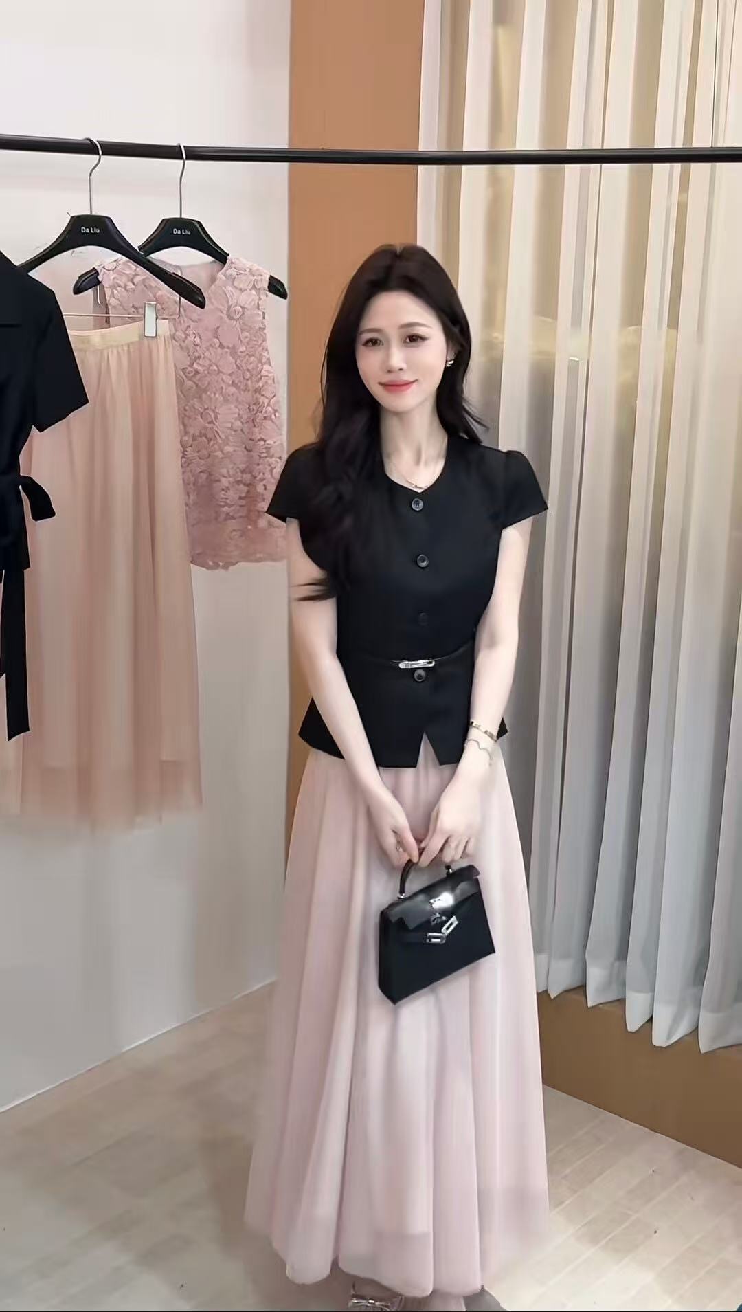 새로운 한국 스타일 패션 라운드 넥 허리 수축 반팔 맨위 허리밴드 반신 스커트 벨트 3 세트