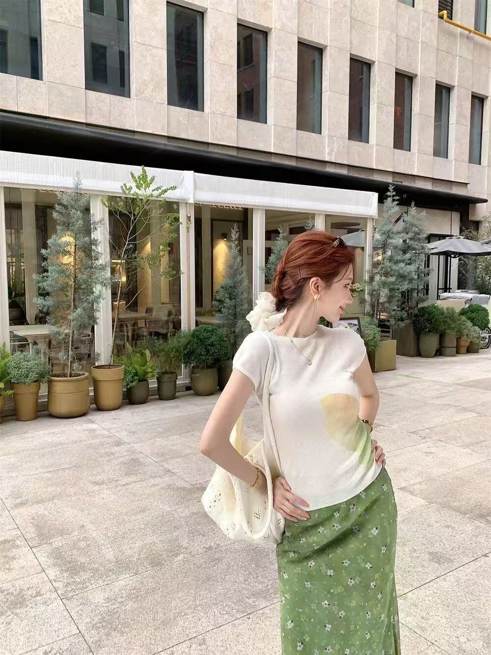 새로운 패션 레트로 품격 다용도 몸매 가꾸기 맨위 허리밴드 꽃무늬 망사 인어 꼬리 치마 세트