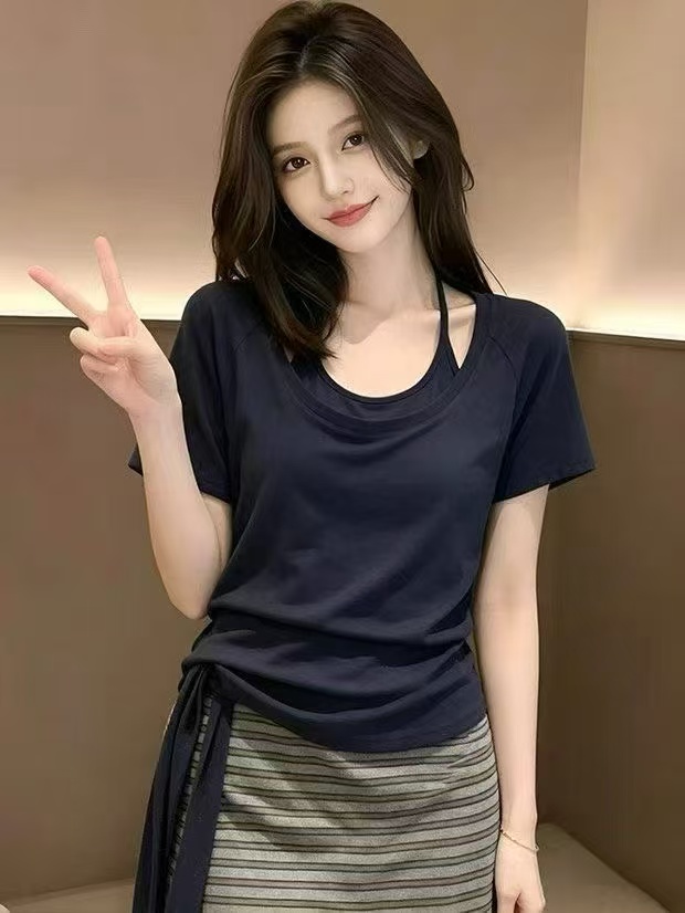 새로운 디자인 센스 외국 가스 레트로 연령 감소 행침 목 조끼 레이스업 맨위 허리밴드 반신 치마 세트
