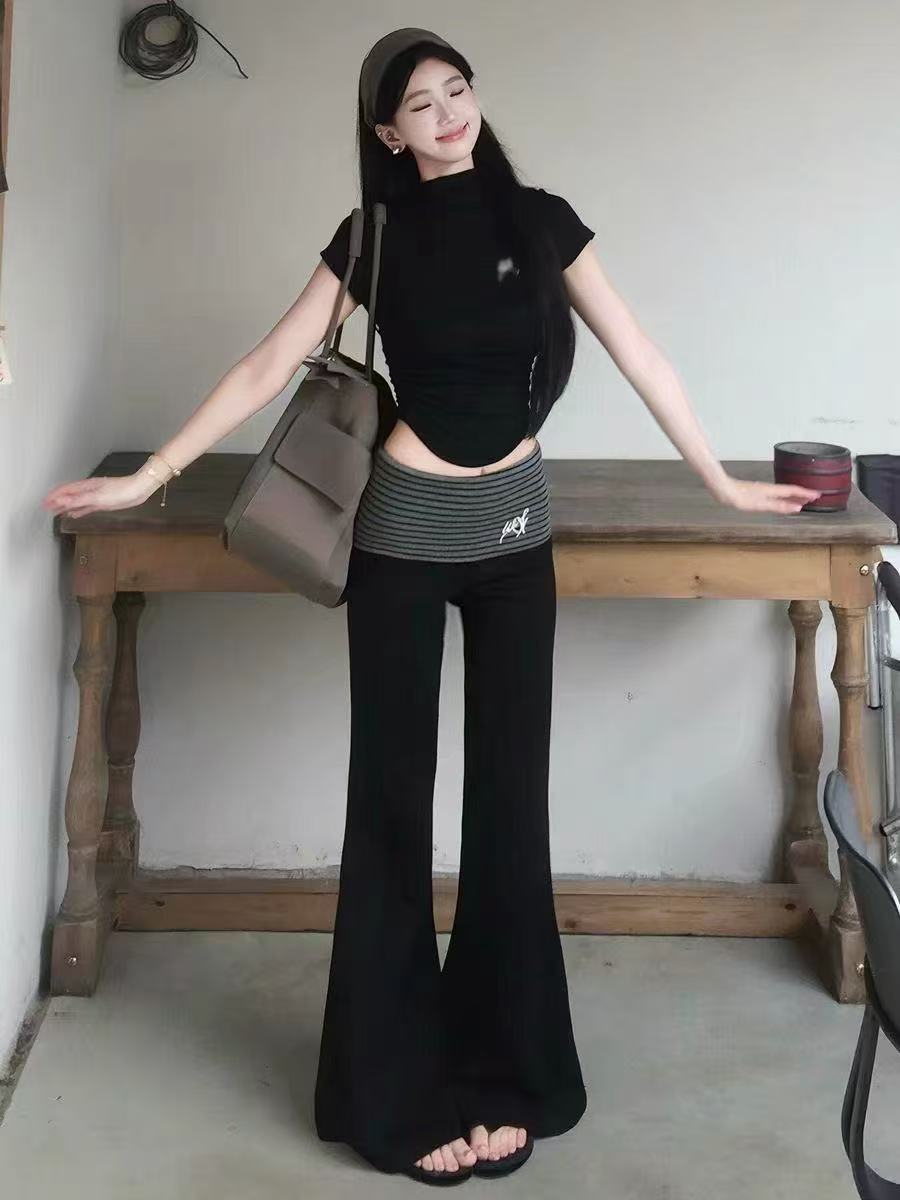 새로운 고급 센스 연령 감소 외국 가스 자이언트 잘 생긴 Chic 달콤한 매운맛 맨위 패치워크 색상 캐주얼 바지 세트