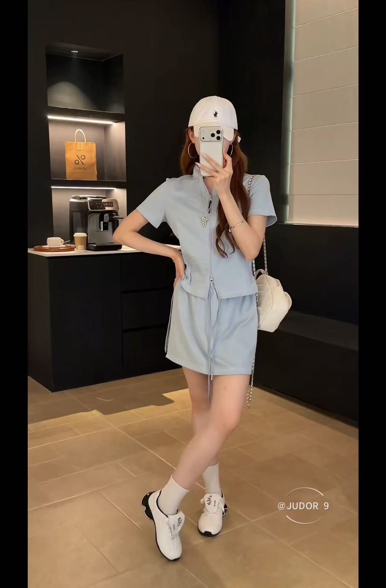 새로운 다용도 운동 캐주얼 바람 스탠드 칼라 허리 수축 지퍼 맨위 허리밴드 미니 스커트 투피스 세트