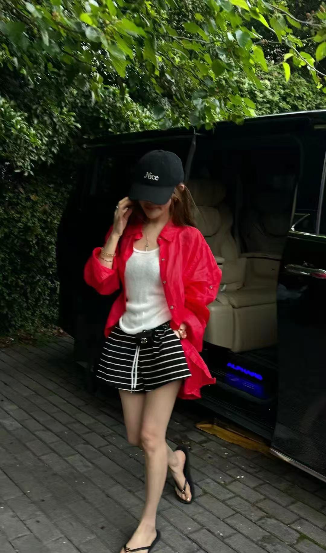 새로운 패션 느긋한 바람 일상 휴가 조끼 셔츠 자외선 차단 의류 허리밴드 스트라이프 반바지 세트