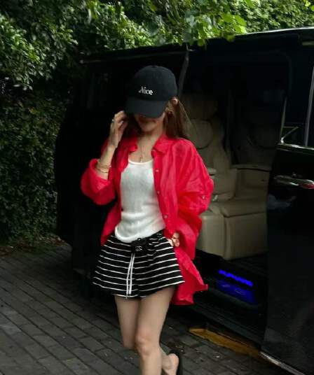 새로운 패션 느긋한 바람 일상 휴가 조끼 셔츠 자외선 차단 의류 허리밴드 스트라이프 반바지 세트