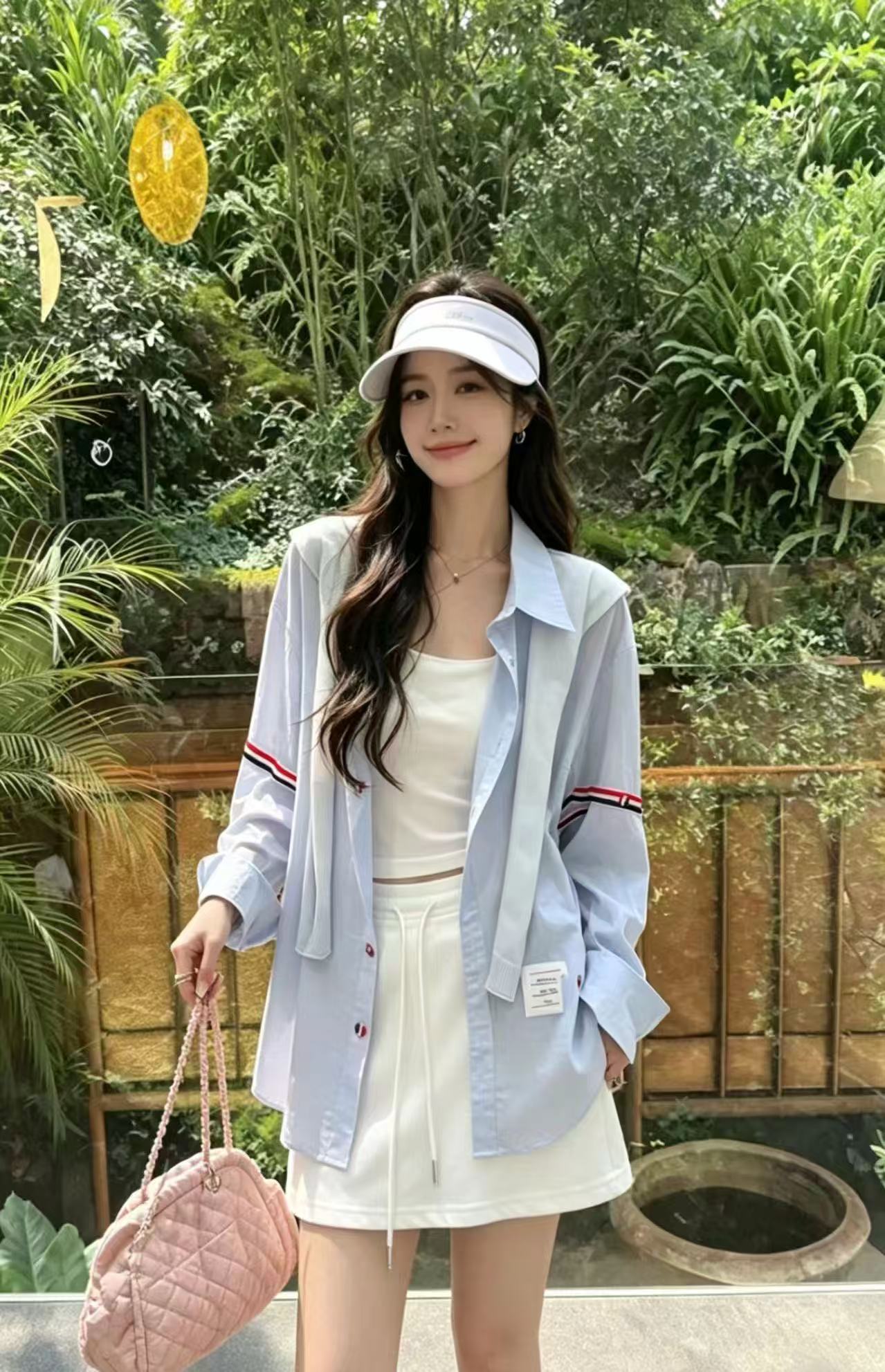 새로운 작은 대중 고급 학원 스타일 리본 셔츠 숄 슬립 허리밴드 미니 스커트 사피스 세트