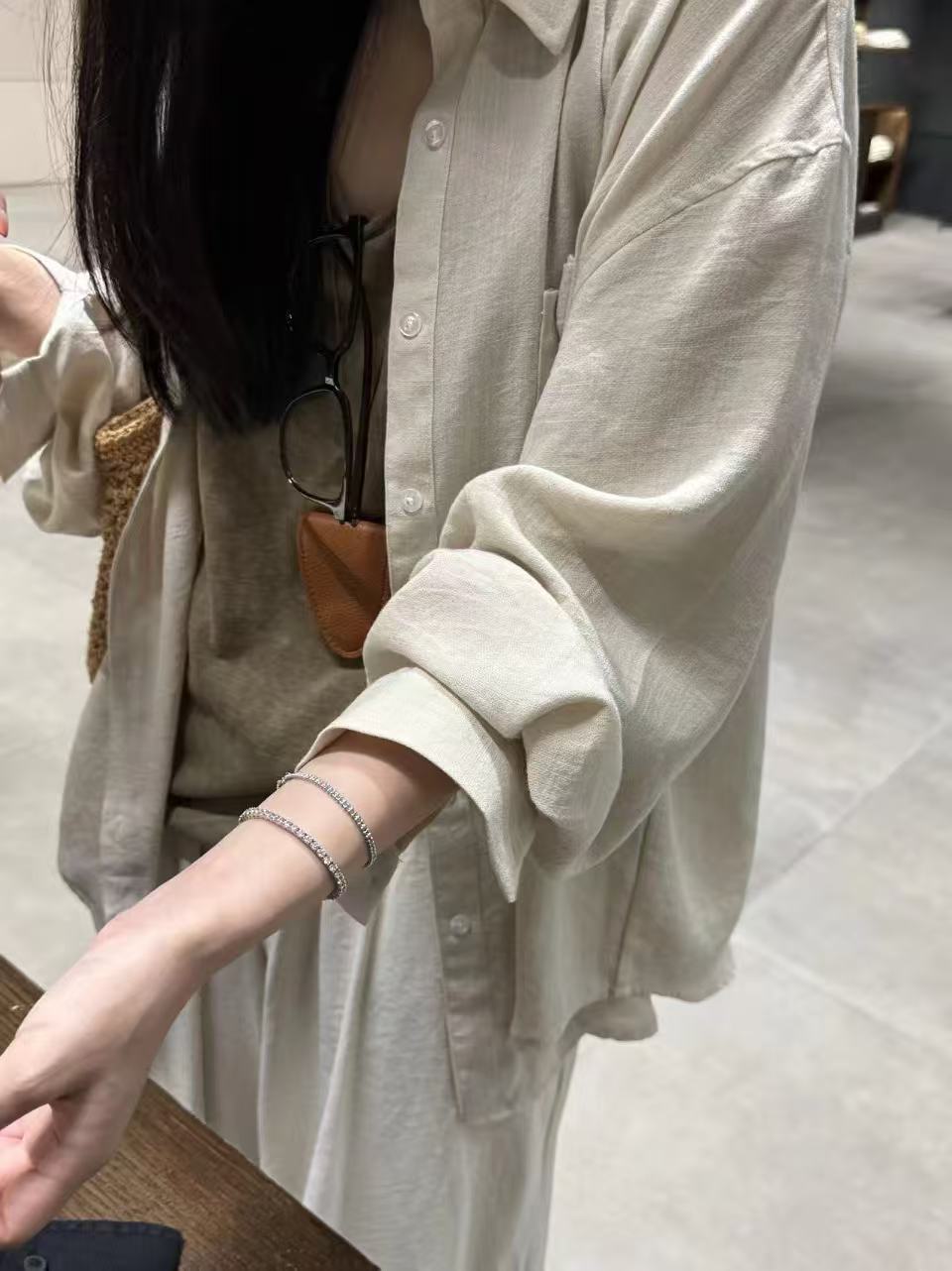 새로운 루즈핏 느긋한 오래된 돈 바람 면 린넨 셔츠 오픈 가디건 슬립 허리밴드 캐주얼 바지 3 세트