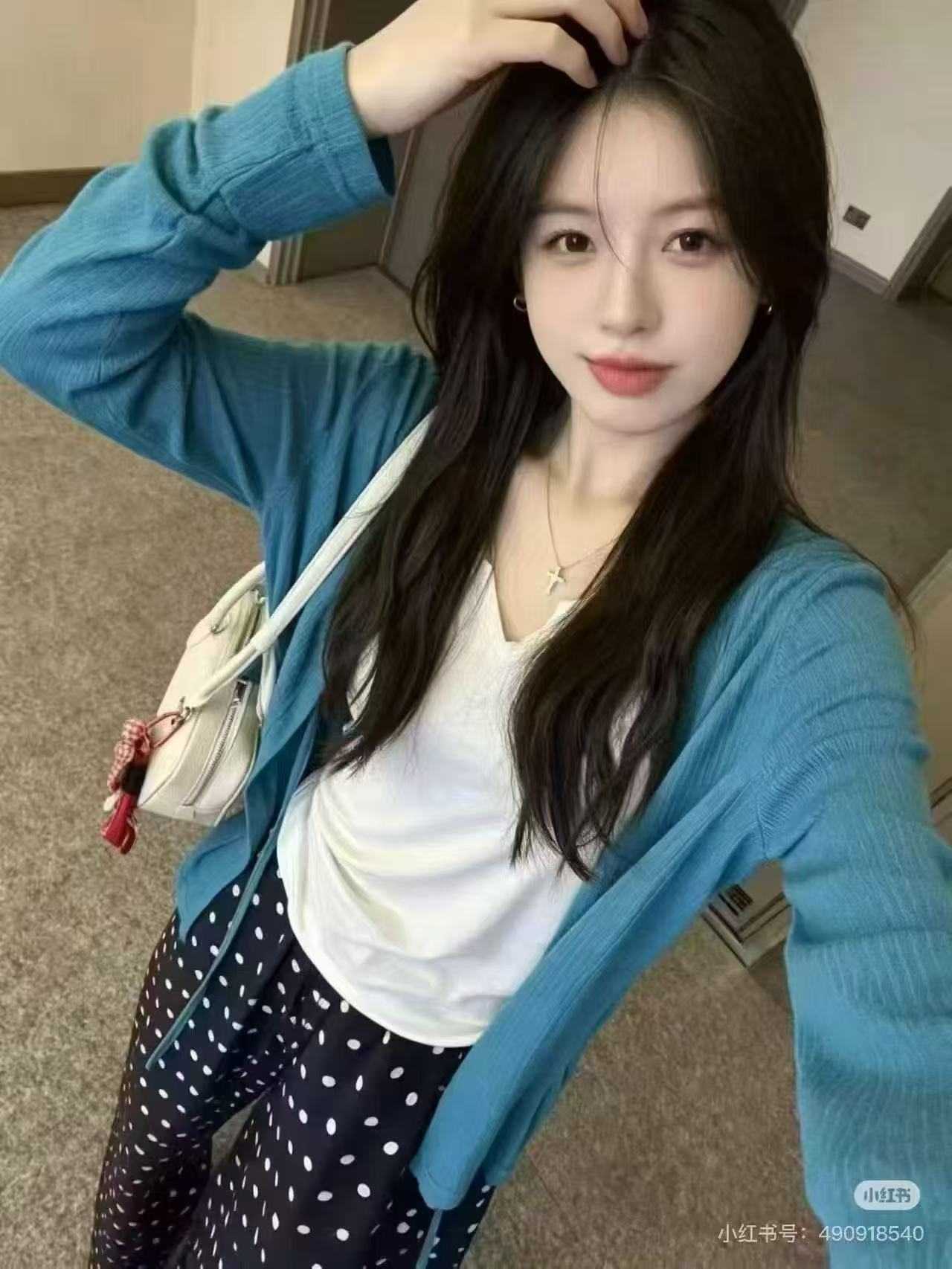 새로운 패션 루즈핏 슬림해 보이는 다용도 니트 오픈 가디건 조끼 허리밴드 도트 무늬 바지 3종 세트