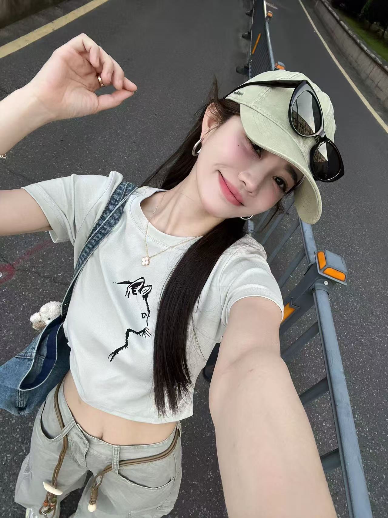 새로운 몸매 가꾸기 슬림해 보이는 쇼트 스타일 다용도 프린트 만나는 작은 셔츠 하이웨이스트 워크웨어 팬츠 벨트 3 세트